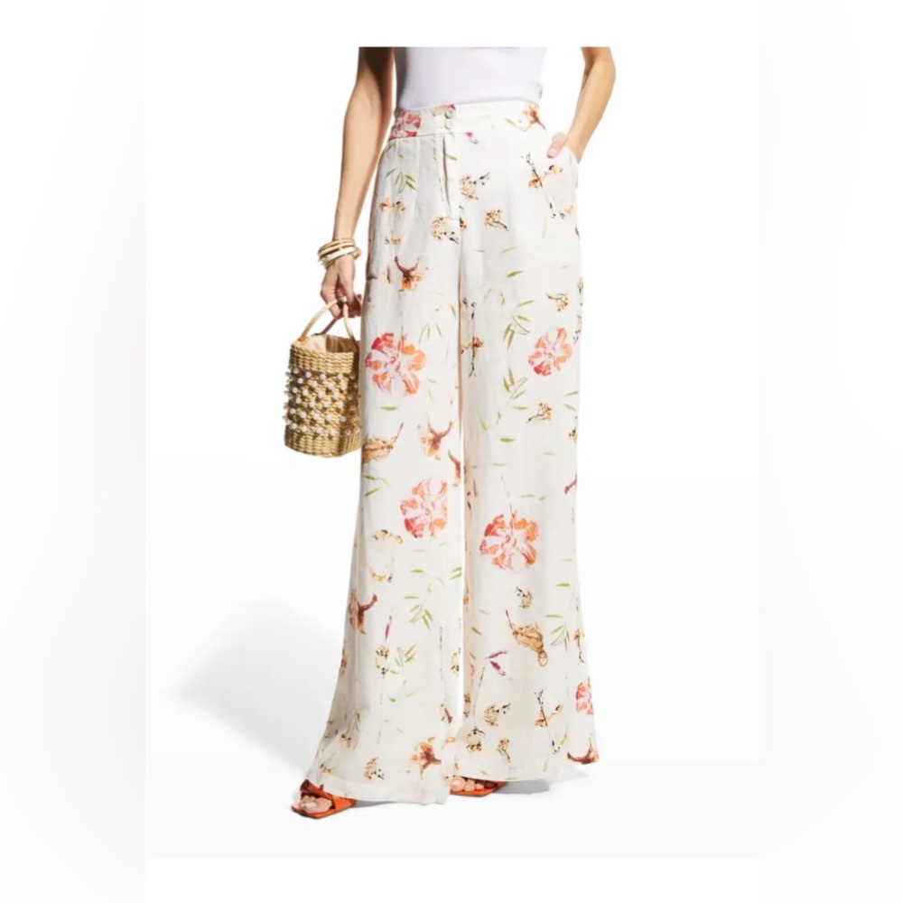 120% Lino Floral-Print High-Waist Linen Pants 100% linen size 46 US 10 $345